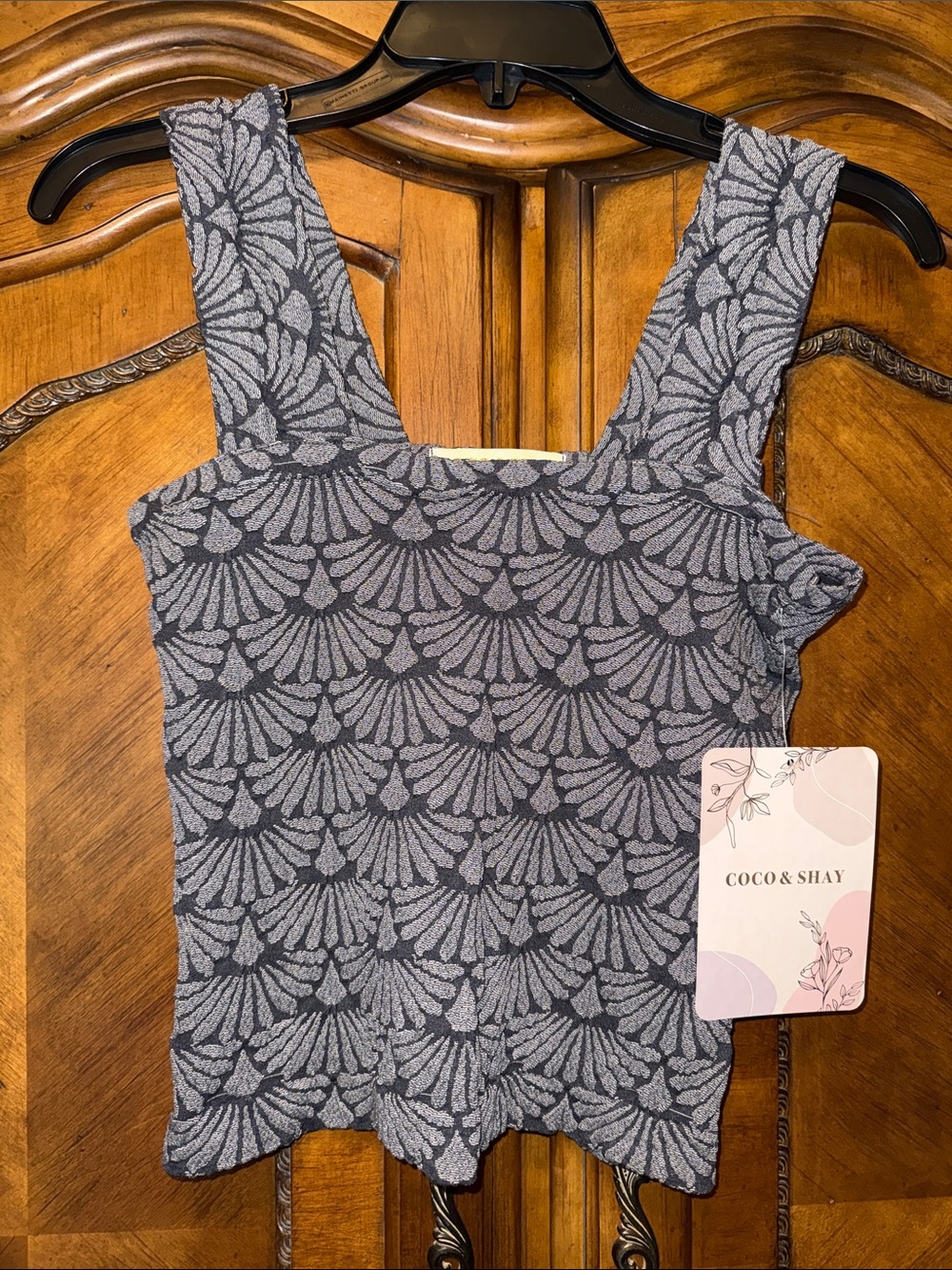 Gray Patterned Square-Neck Tank